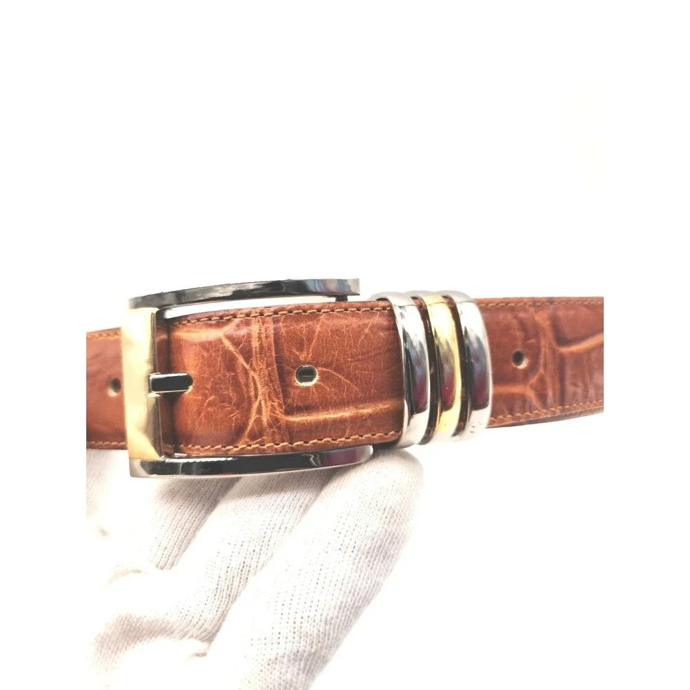 Avanti Size 42 Leather Dress Belt Tan Cognac Croc Embossed Made In Italy